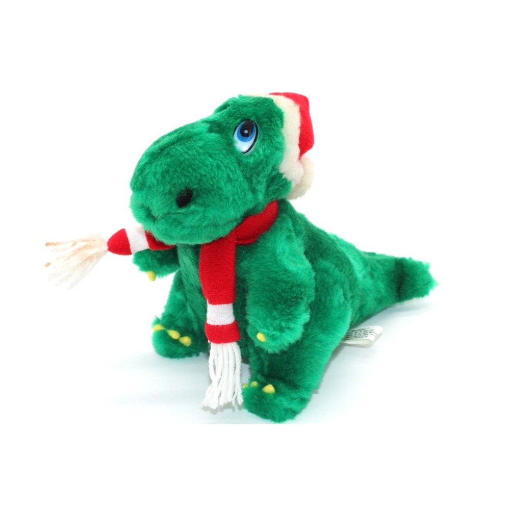 Jinglesaurus‎ Dinosaur Christmas Plush Green, Santa Hat w/Rattle & Scarf